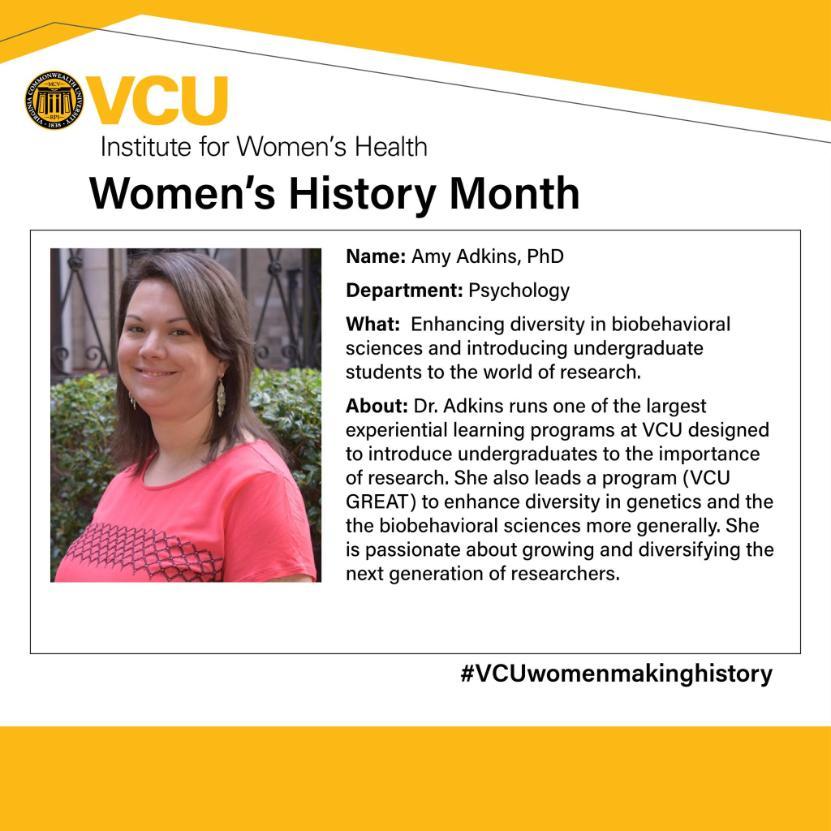 Dr. Amy Adkins Named to list of 'VCU Women Making History'